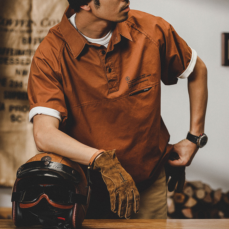 美式復古短袖t恤男夏季寬鬆2023年新款工裝襯衫半袖衣服POLO衫男