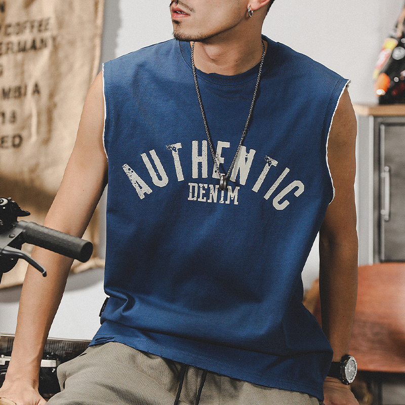 重磅t恤男寬鬆潮牌美式復古坎肩短袖男夏季運動訓練背心男體恤潮