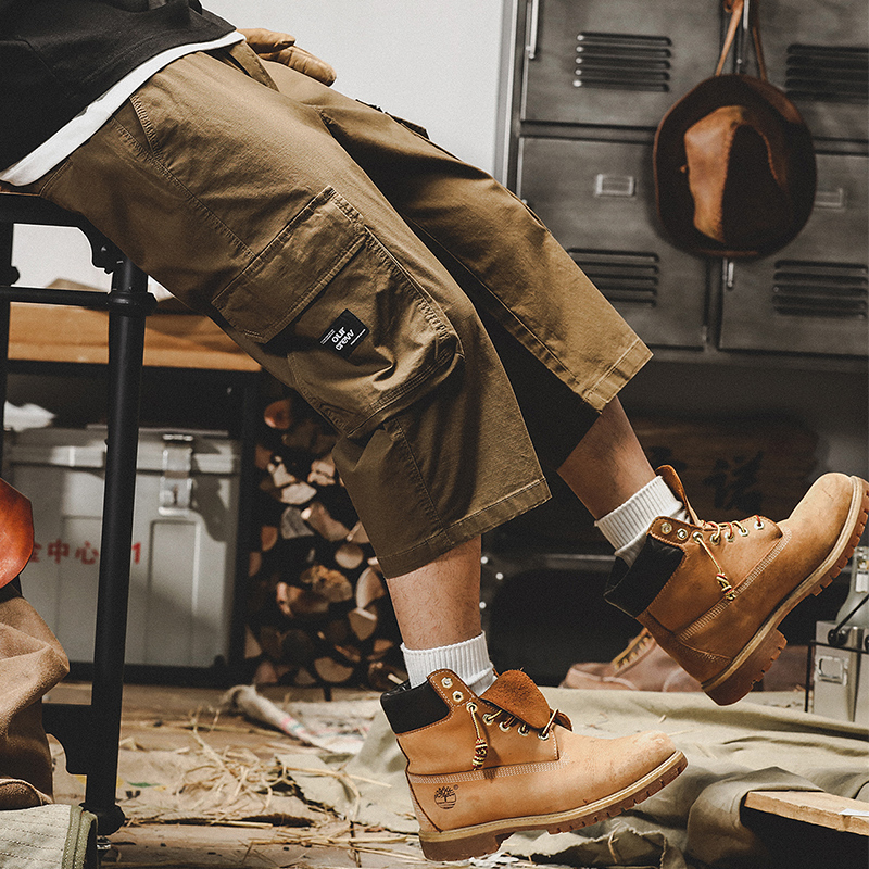 美式復古工裝短褲男夏季ins潮牌寬鬆直筒褲子男潮流休閒七分褲男