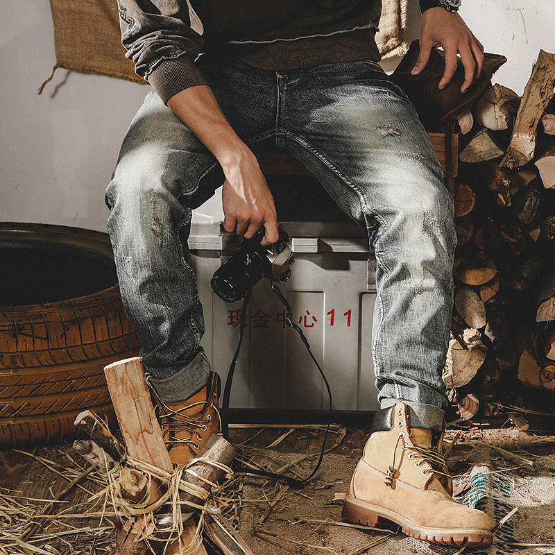 美式重磅復古牛仔褲男直筒2023年新款工裝褲子男春季潮牌休閒長褲