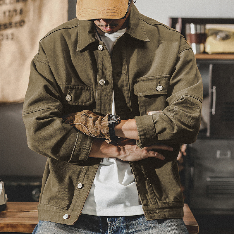 美式重磅復古牛仔外套男春秋寬鬆潮牌新款潮流帥氣工裝夾克男春季