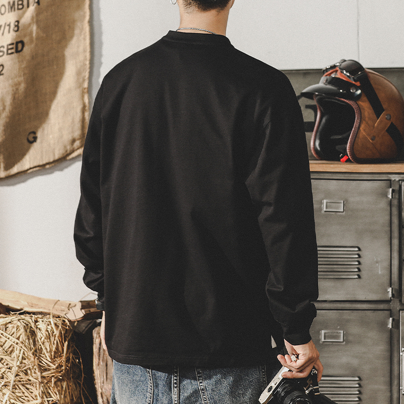 美式經典復古純棉280g重磅T恤男長袖春季潮牌英倫亨利領POLO衫男