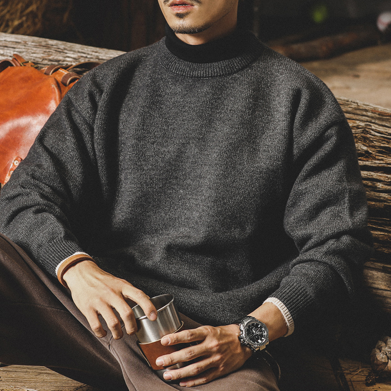 美式經典復古毛衣男冬季假兩件撞色寬鬆大碼男裝簡約內搭針織衫男