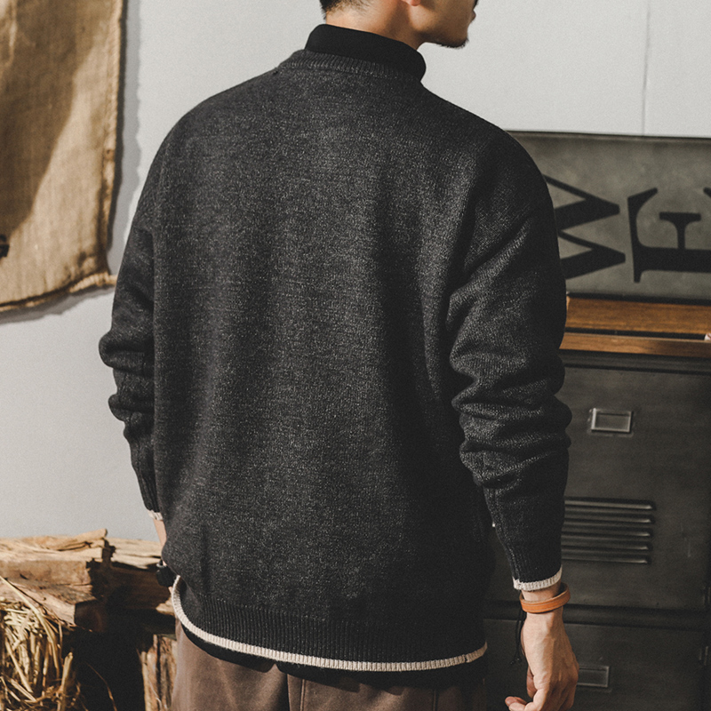 美式經典復古毛衣男冬季假兩件撞色寬鬆大碼男裝簡約內搭針織衫男