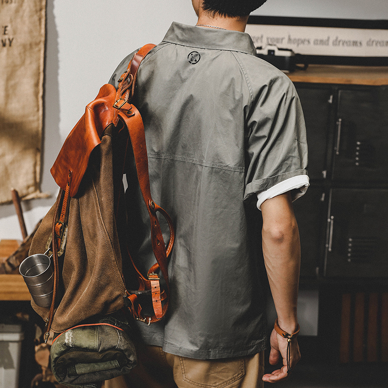 美式薄款工裝翻領短袖T恤男夏季ins潮牌POLO衫男寬鬆大碼半袖上衣