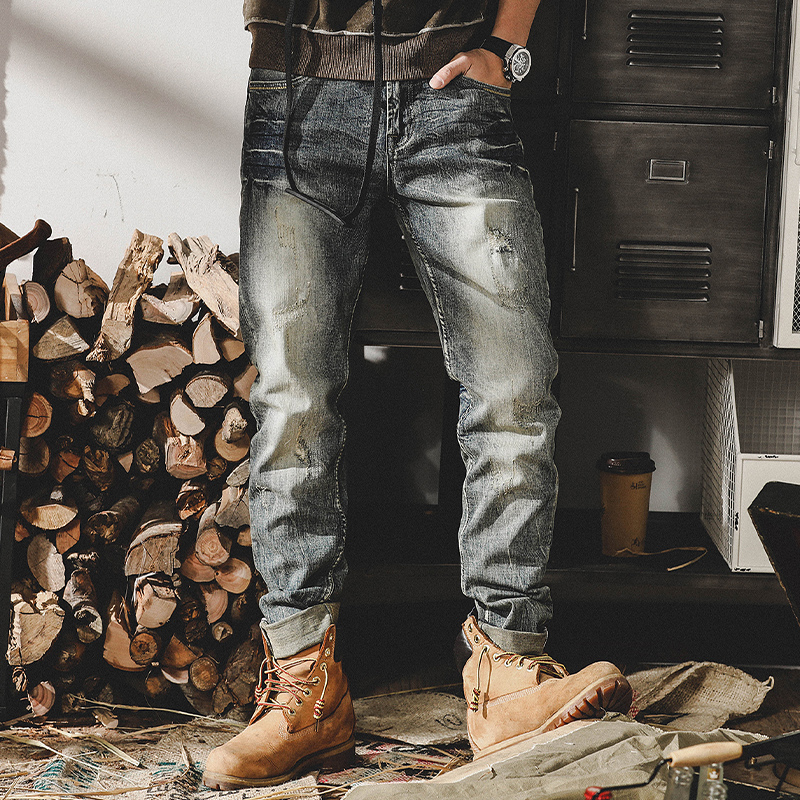 美式重磅復古牛仔褲男直筒2023年新款工裝褲子男春季潮牌休閒長褲