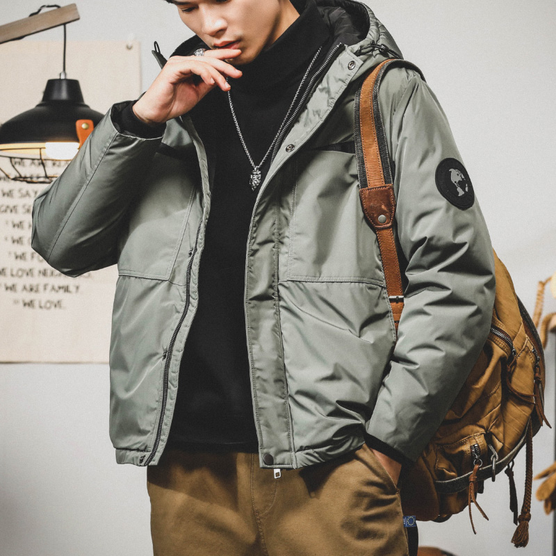 冬季白鴨絨羽絨服男士2023年新款潮牌連帽加厚潮流男款工裝外套男