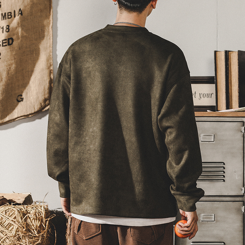 美式350g重磅復古衛衣男春秋ins潮牌寬鬆麂皮絨做舊化垂感T恤春季