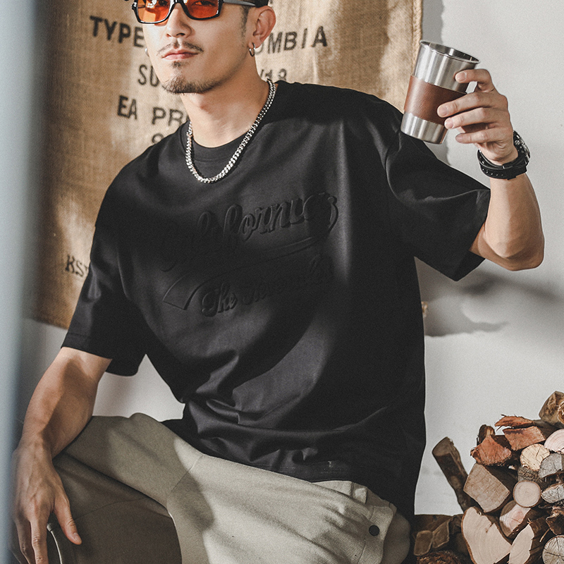 美式230g重磅T恤男短袖純棉男士夏季潮牌ins寬鬆鋼印立體半袖體恤