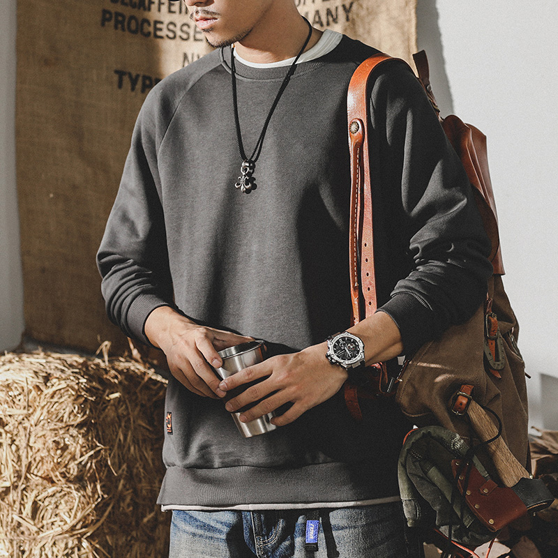 美式復古重磅衛衣男春秋ins潮牌寬鬆大碼男裝簡約基礎穿搭打底衫