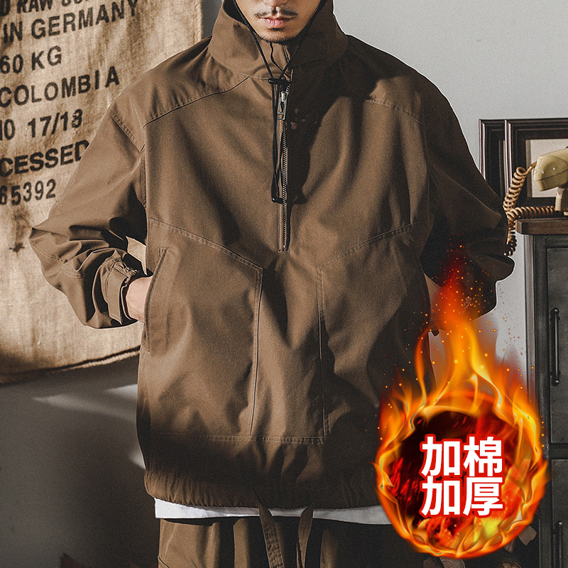 美式復古衝鋒衣外套男春秋款寬鬆ins潮牌戶外工裝教練夾克男春季