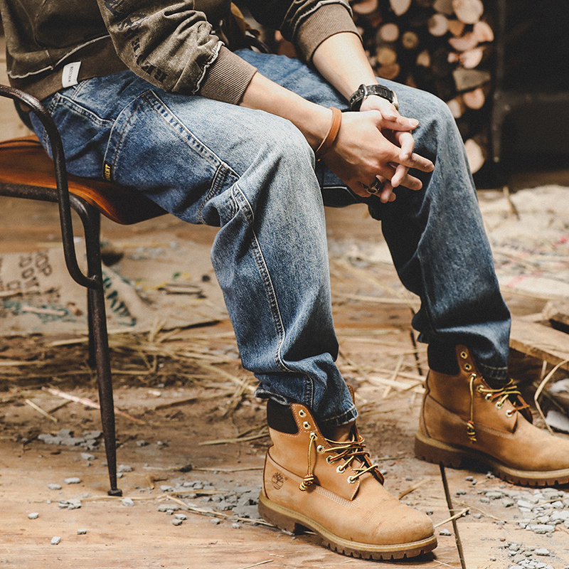 美式復古牛仔褲男春季高街ins潮牌工裝褲子男寬鬆大碼直筒闊腿褲