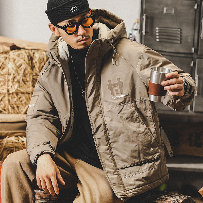 杰雷諾美式灰鴨絨連帽羽絨服男冬季2023年新款ins潮牌男生外套厚