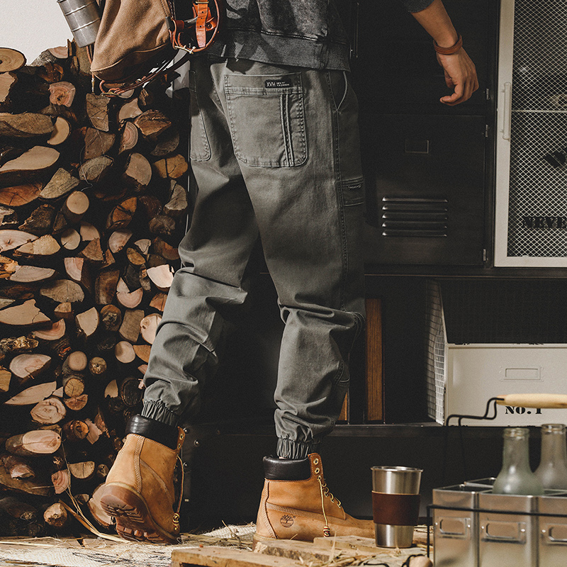 美式重磅春季褲子男寬鬆直筒2023年新款男士休閒褲春秋束腳工裝褲