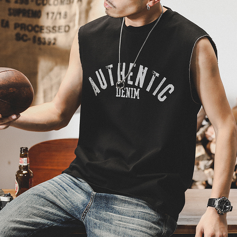 重磅t恤男寬鬆潮牌美式復古坎肩短袖男夏季運動訓練背心男體恤潮