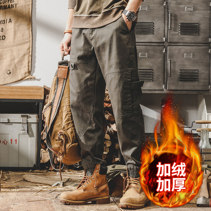 美式工裝褲子男春季寬鬆直筒黑色男士休閒褲春秋款大碼闊腿哈倫褲