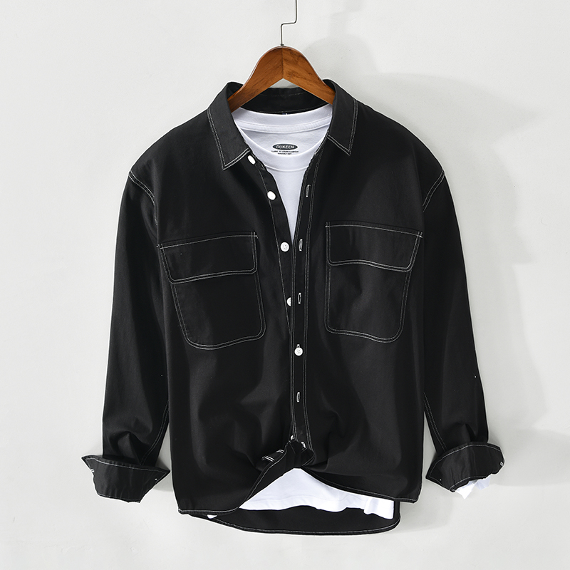 美式重磅復古工裝襯衫男長袖寬鬆硬漢獵裝男士休閒襯衣男春季外套
