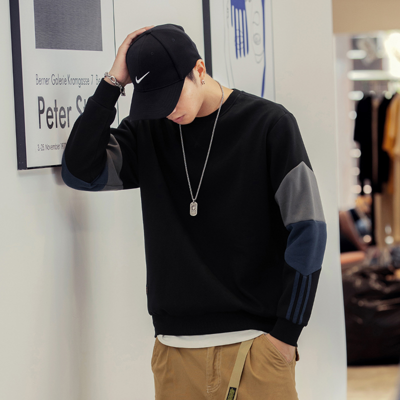 美式圆领卫衣男春秋ins潮牌重磅男士外套冬季宽松大码休闲上衣