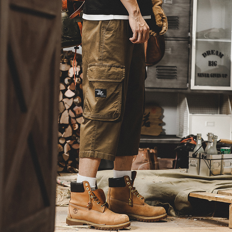 美式復古工裝短褲男夏季ins潮牌寬鬆直筒褲子男潮流休閒七分褲男