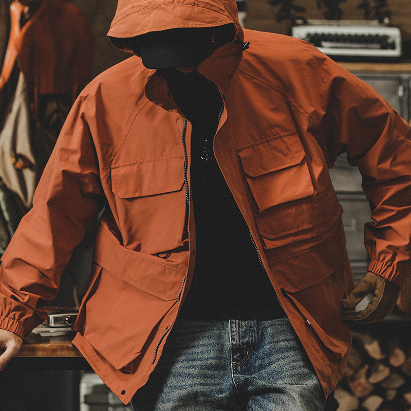 美式山系戶外機能外套男秋冬連帽多功能釣魚工裝衝鋒衣休閒夾克男