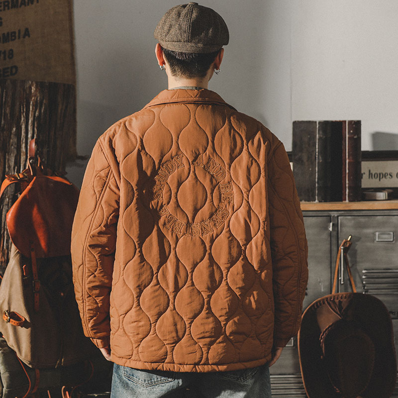 高密防風保暖棉衣男加厚冬季外套男2023年新款菱形絎縫教練夾克男