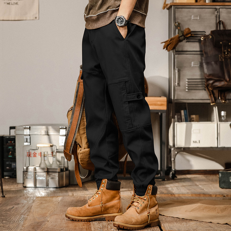 美式工裝褲子男春季寬鬆直筒黑色男士休閒褲春秋款大碼闊腿哈倫褲