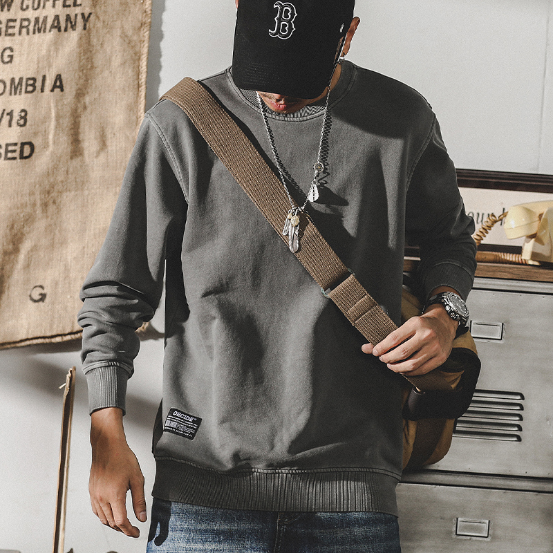 美式復古320g重磅衛衣男春秋圓領2023年新款打底衫男寬鬆大碼春季