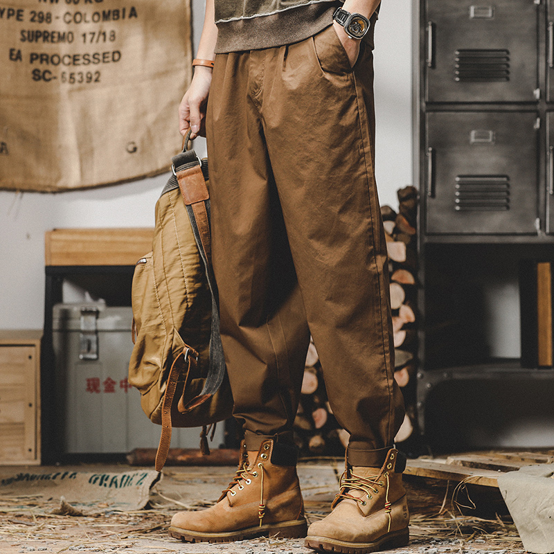 美式重磅純棉復古工裝褲子男春季寬鬆直筒阿美咔嘰百搭男士休閒褲