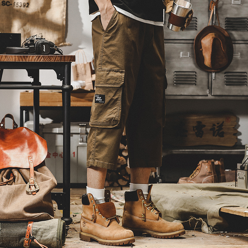 美式復古工裝短褲男夏季ins潮牌寬鬆直筒褲子男潮流休閒七分褲男