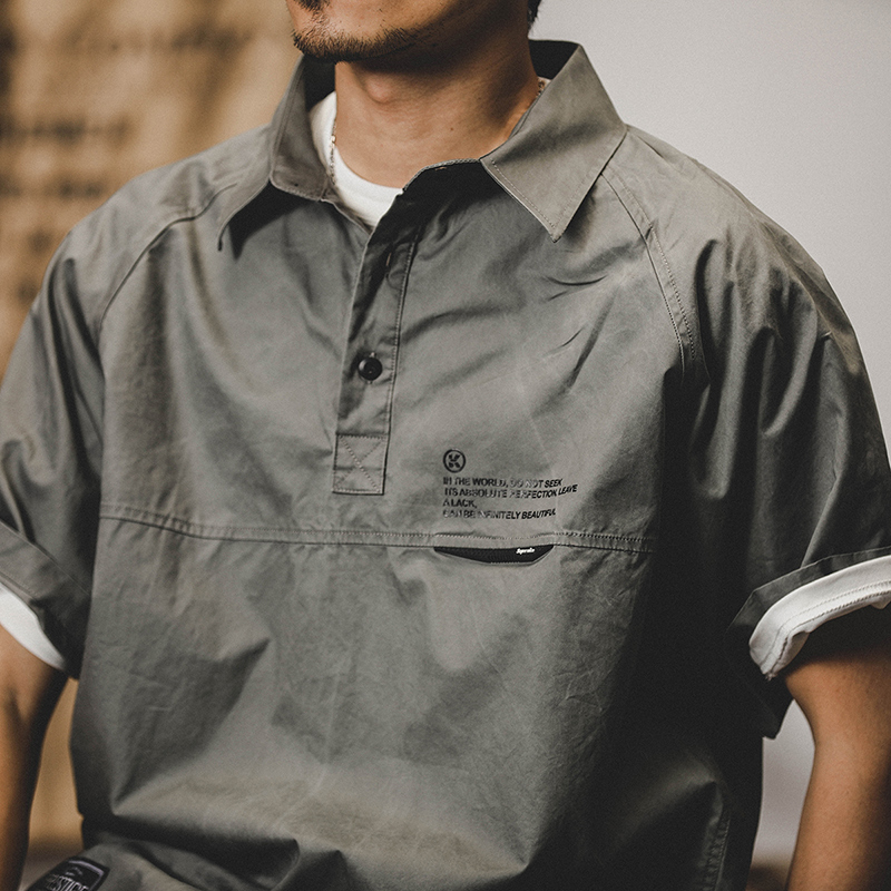 美式薄款工裝翻領短袖T恤男夏季ins潮牌POLO衫男寬鬆大碼半袖上衣