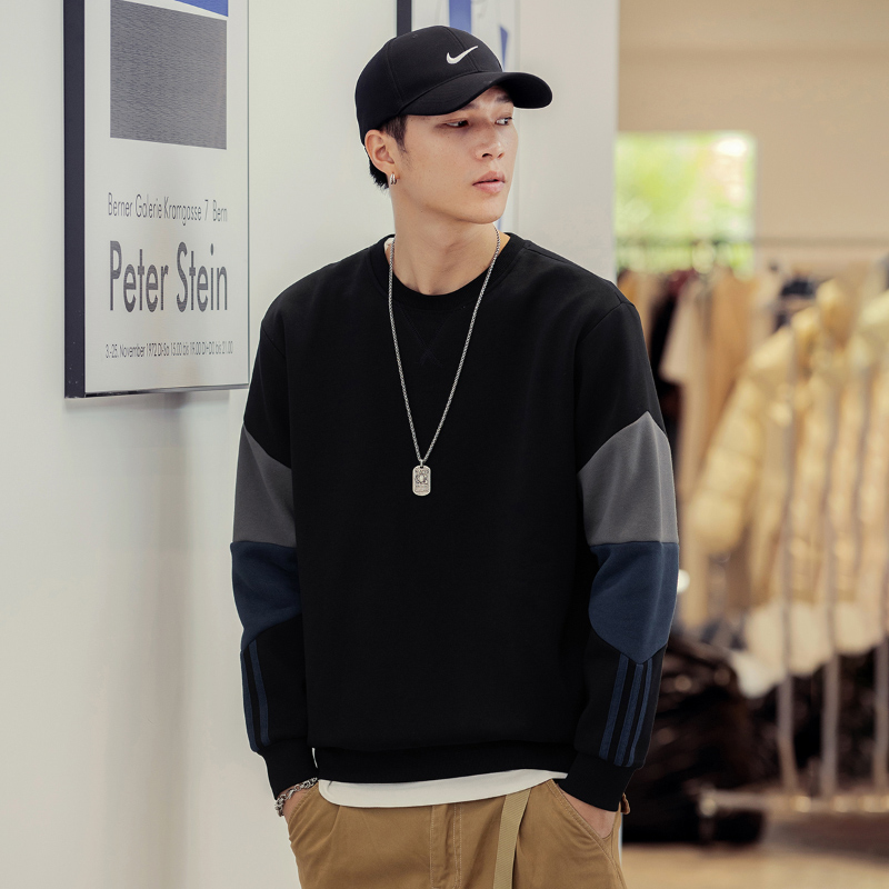 美式圆领卫衣男春秋ins潮牌重磅男士外套冬季宽松大码休闲上衣