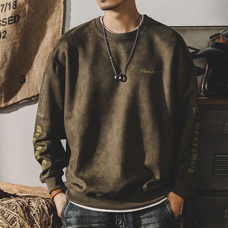 美式380g重磅復古衛衣男春秋ins潮牌寬鬆大碼麂皮絨衣服春季上衣