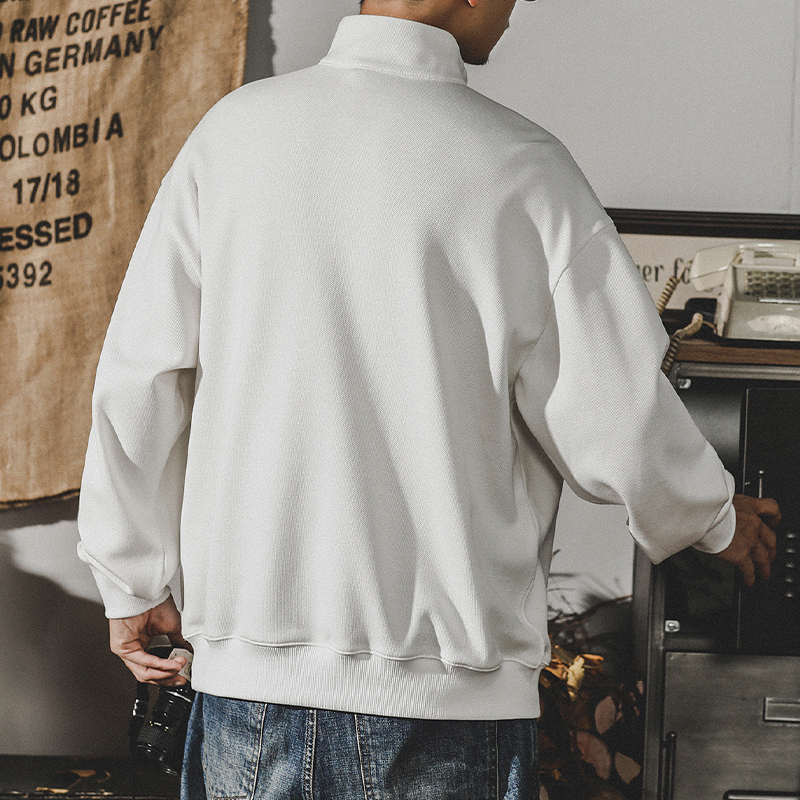 春裝新款白色翻領重磅衛衣男春季美式山系寬鬆潮牌長袖男士POLO衫