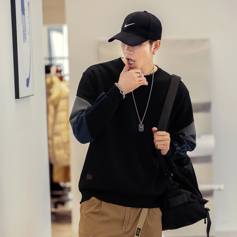 美式圆领卫衣男春秋ins潮牌重磅男士外套冬季宽松大码休闲上衣