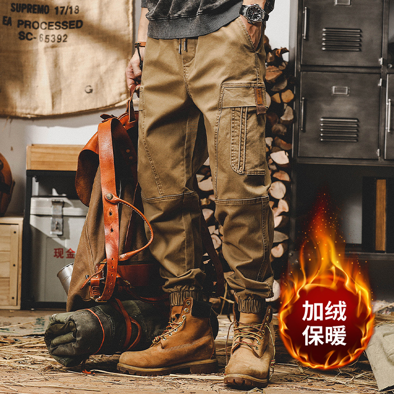 美式重磅復古工裝褲子男夏季寬鬆直筒潮牌春秋休閒褲男闊腿束腳褲