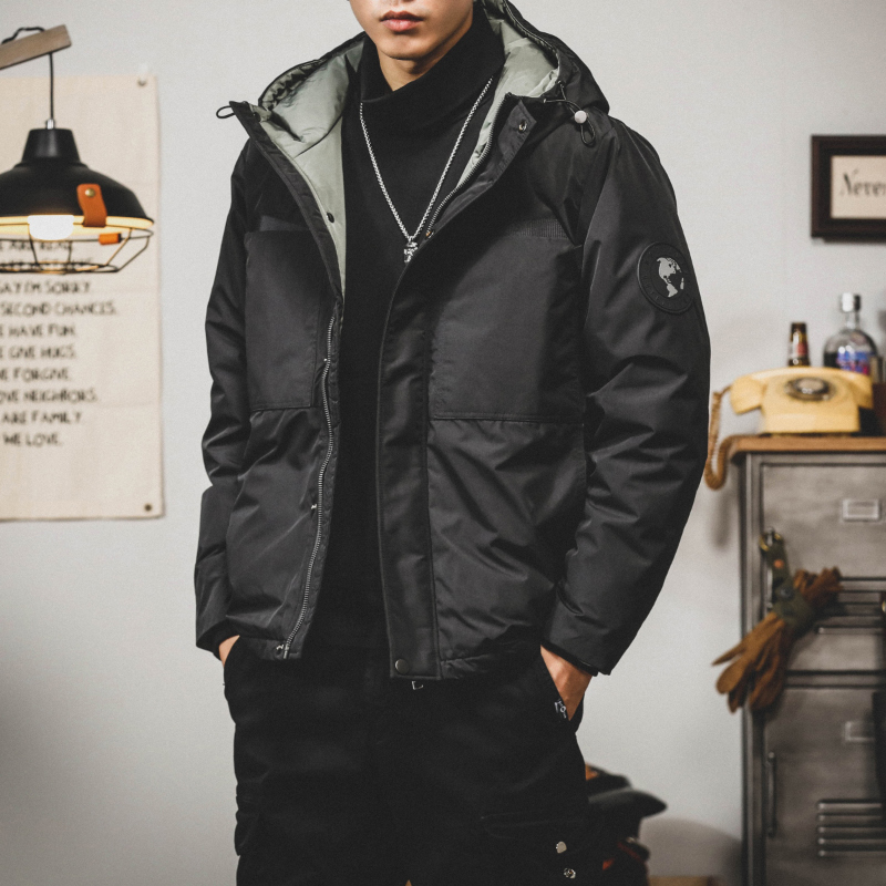 冬季白鴨絨羽絨服男士2023年新款潮牌連帽加厚潮流男款工裝外套男