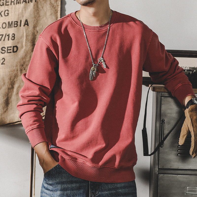 美式復古320g重磅衛衣男春秋圓領2023年新款打底衫男寬鬆大碼春季