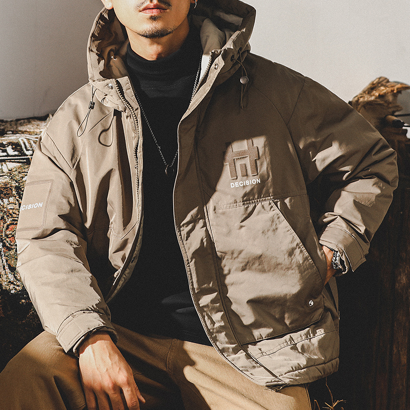 杰雷諾美式灰鴨絨連帽羽絨服男冬季2023年新款ins潮牌男生外套厚