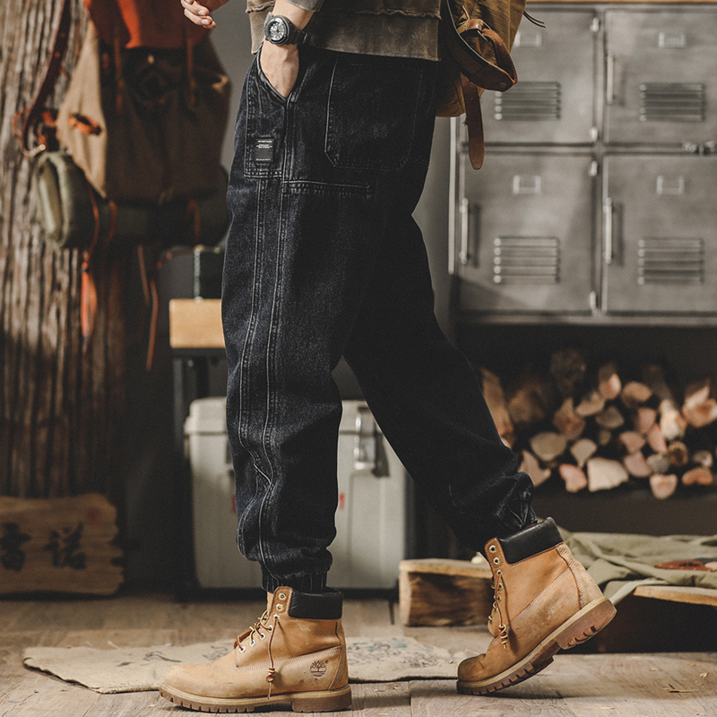 美式重磅工裝褲子男春秋直筒牛仔褲男春季潮牌寬鬆大碼束腳闊腿褲