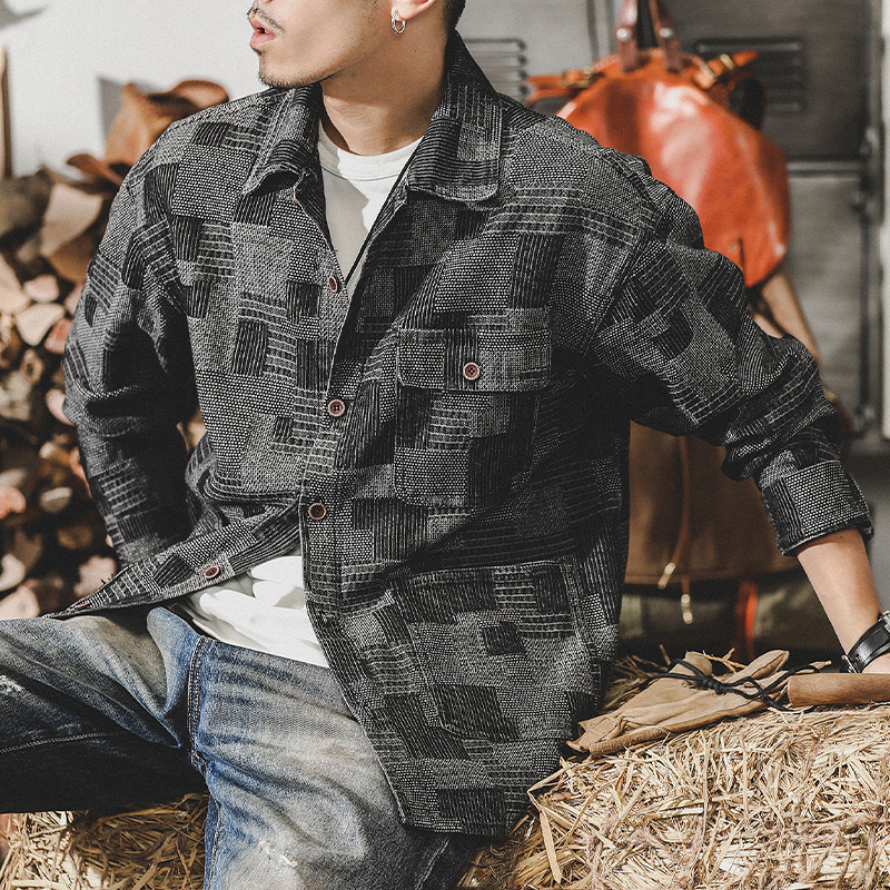 美式重磅復古長袖襯衫男春季寬鬆2023年新款潮流休閒拼色襯衣外套