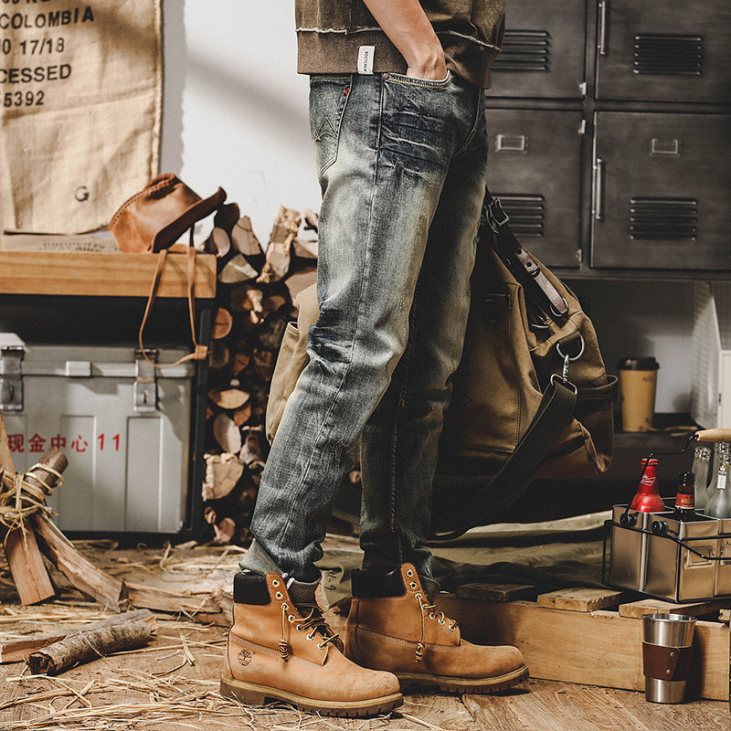 美式重磅復古牛仔褲男直筒2023年新款工裝褲子男春季潮牌休閒長褲