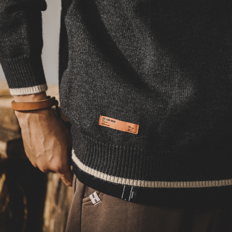 美式經典復古毛衣男冬季假兩件撞色寬鬆大碼男裝簡約內搭針織衫男