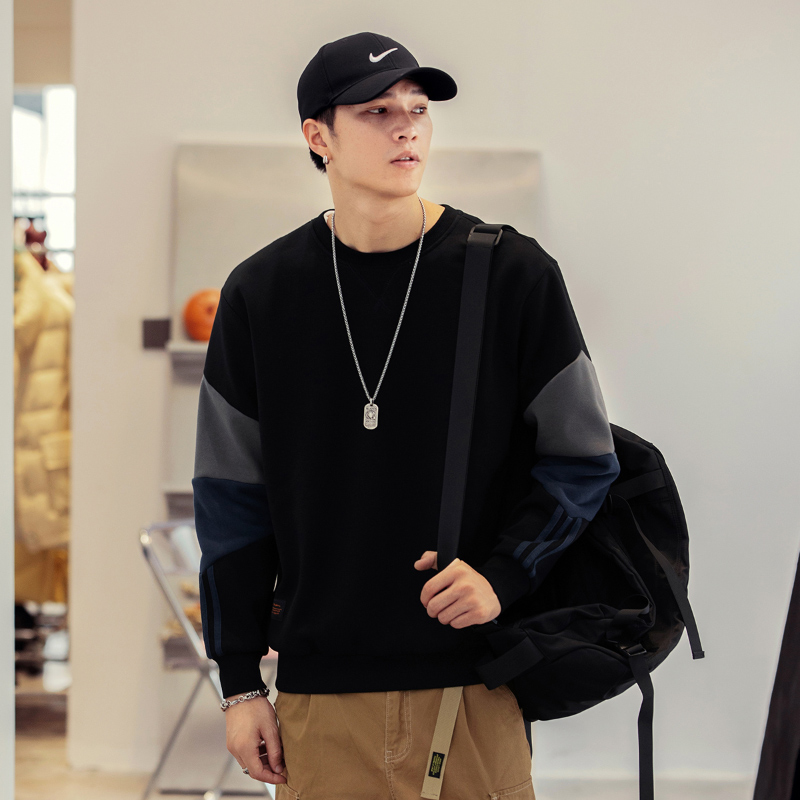 美式圆领卫衣男春秋ins潮牌重磅男士外套冬季宽松大码休闲上衣