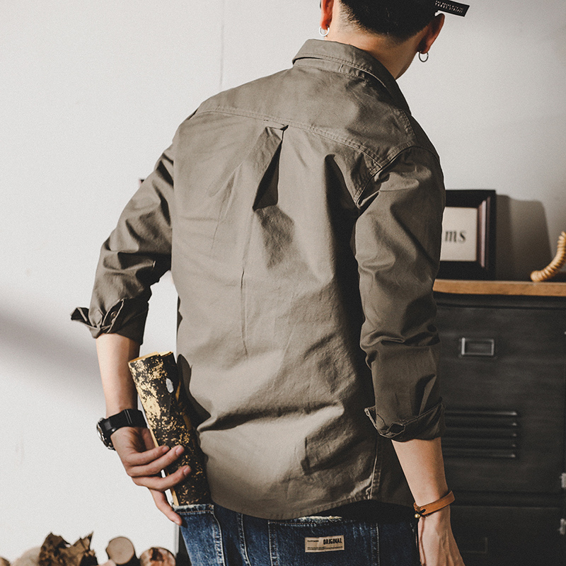 美式重磅復古工裝襯衫男長袖寬鬆硬漢獵裝男士休閒襯衣男春季外套
