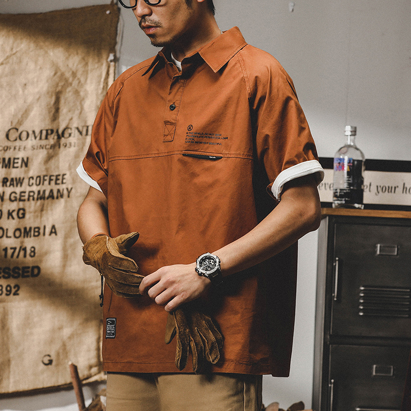 美式復古短袖t恤男夏季寬鬆2023年新款工裝襯衫半袖衣服POLO衫男