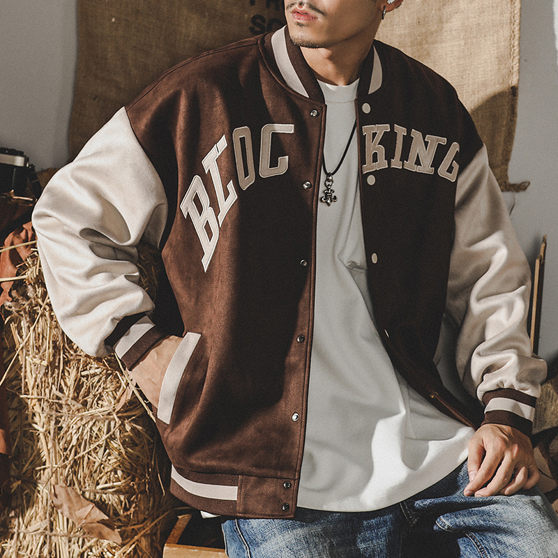 美式高街復古棒球服男春秋款ins潮流麂皮絨飛行員夾克外套男春季