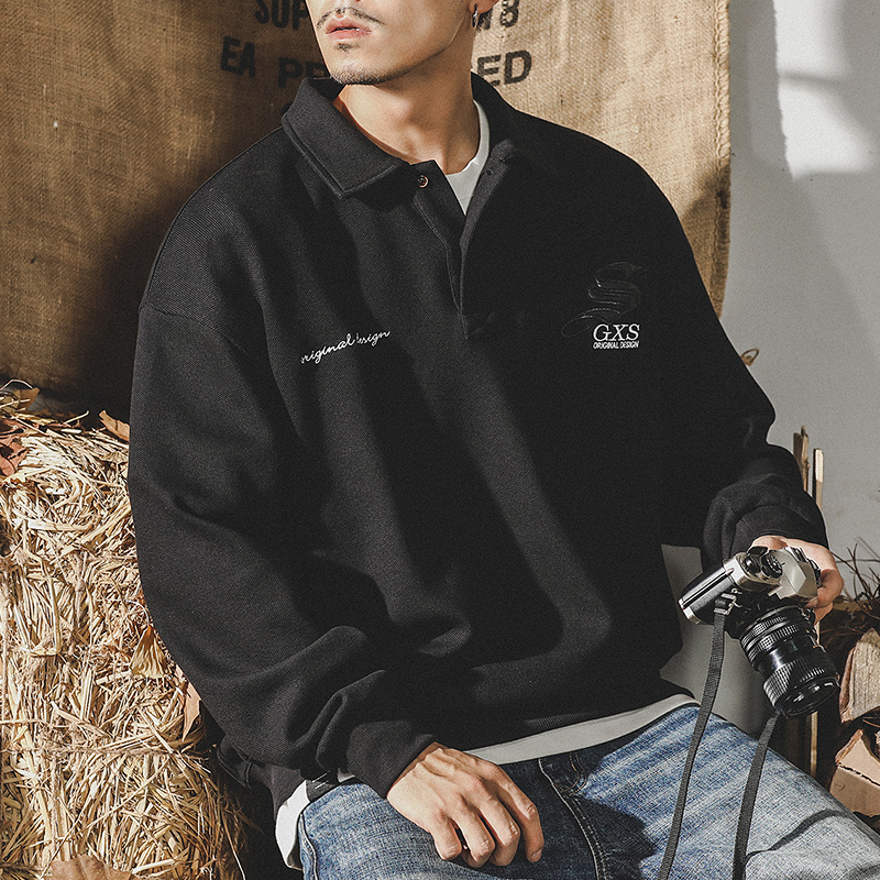 杰雷諾美式320g重磅加絨衛衣男冬季翻領ins潮牌寬鬆大碼POLO衫男