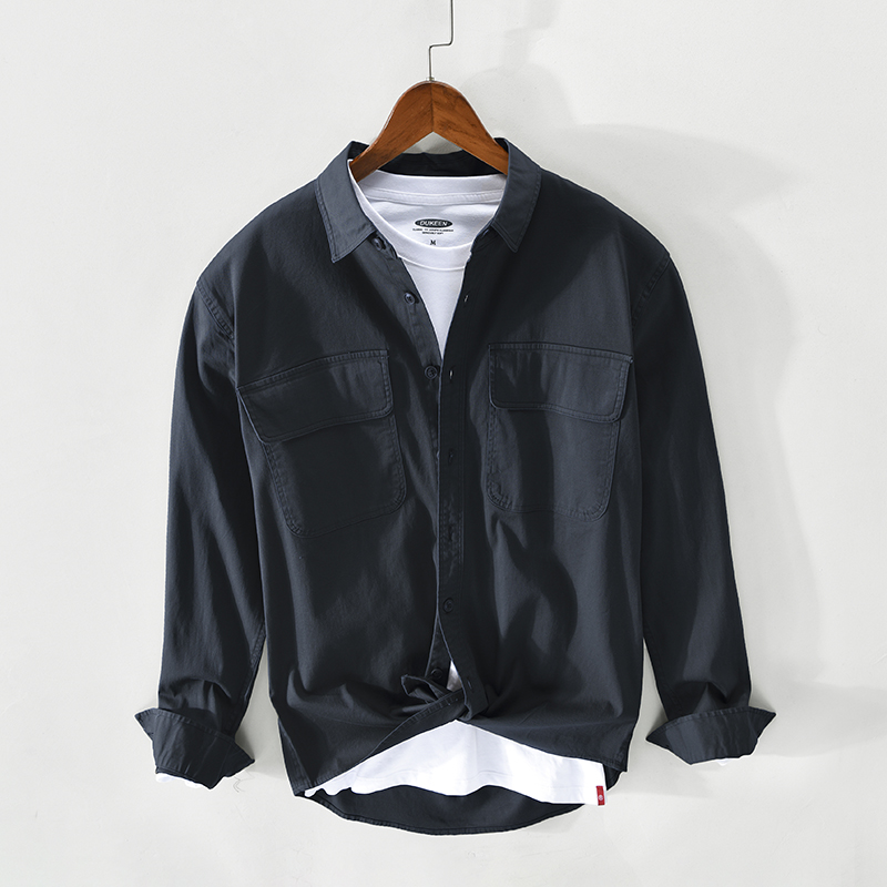 美式重磅復古工裝襯衫男長袖寬鬆硬漢獵裝男士休閒襯衣男春季外套