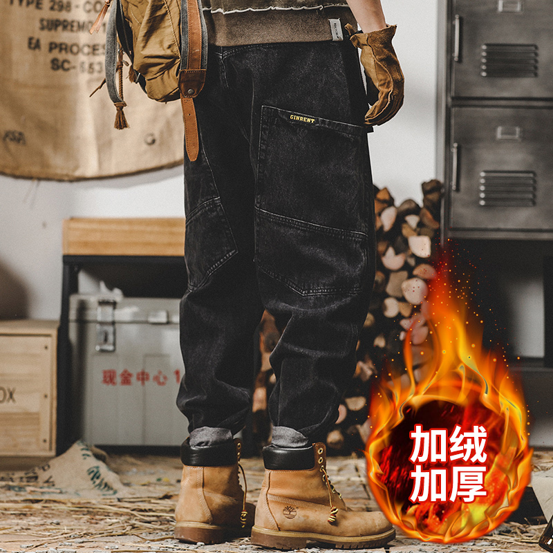 美式復古牛仔褲男春季高街ins潮牌工裝褲子男寬鬆大碼直筒闊腿褲
