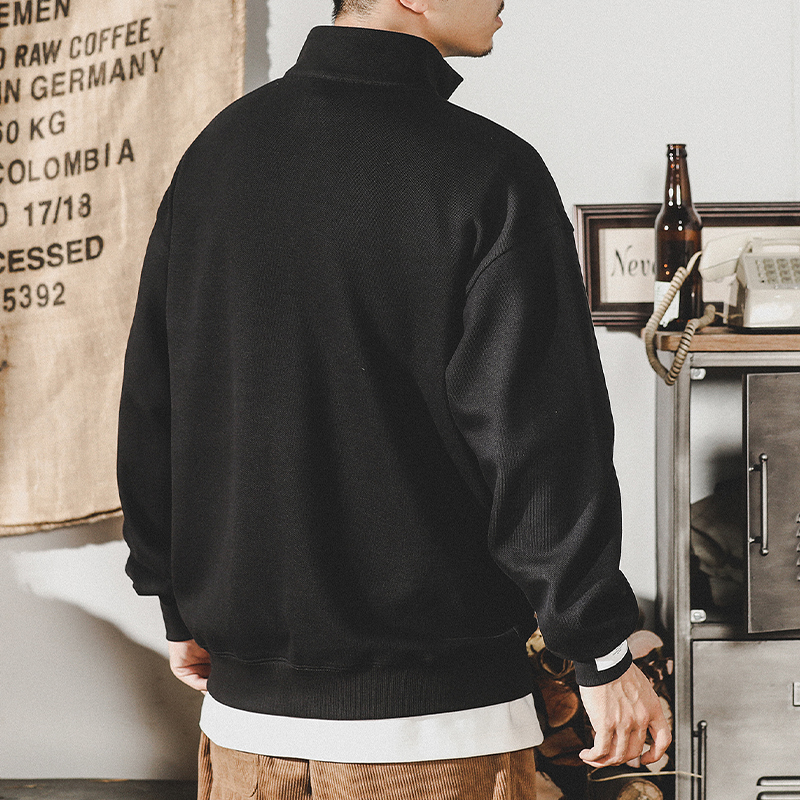 美式亨利領衛衣男士2023年新款ins潮牌320g重磅半拉鍊Polo男長袖